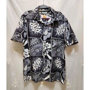 Oh Snap! Medium Black White Button Shirt Pop Art Snap Retro Comic Cartoon Geek